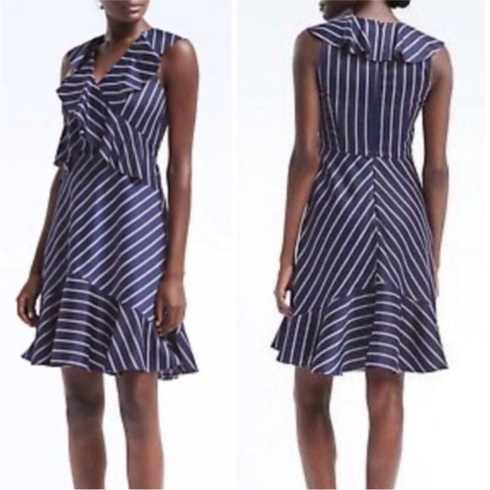 Banana Republic Navy and White Striped Midi Dress